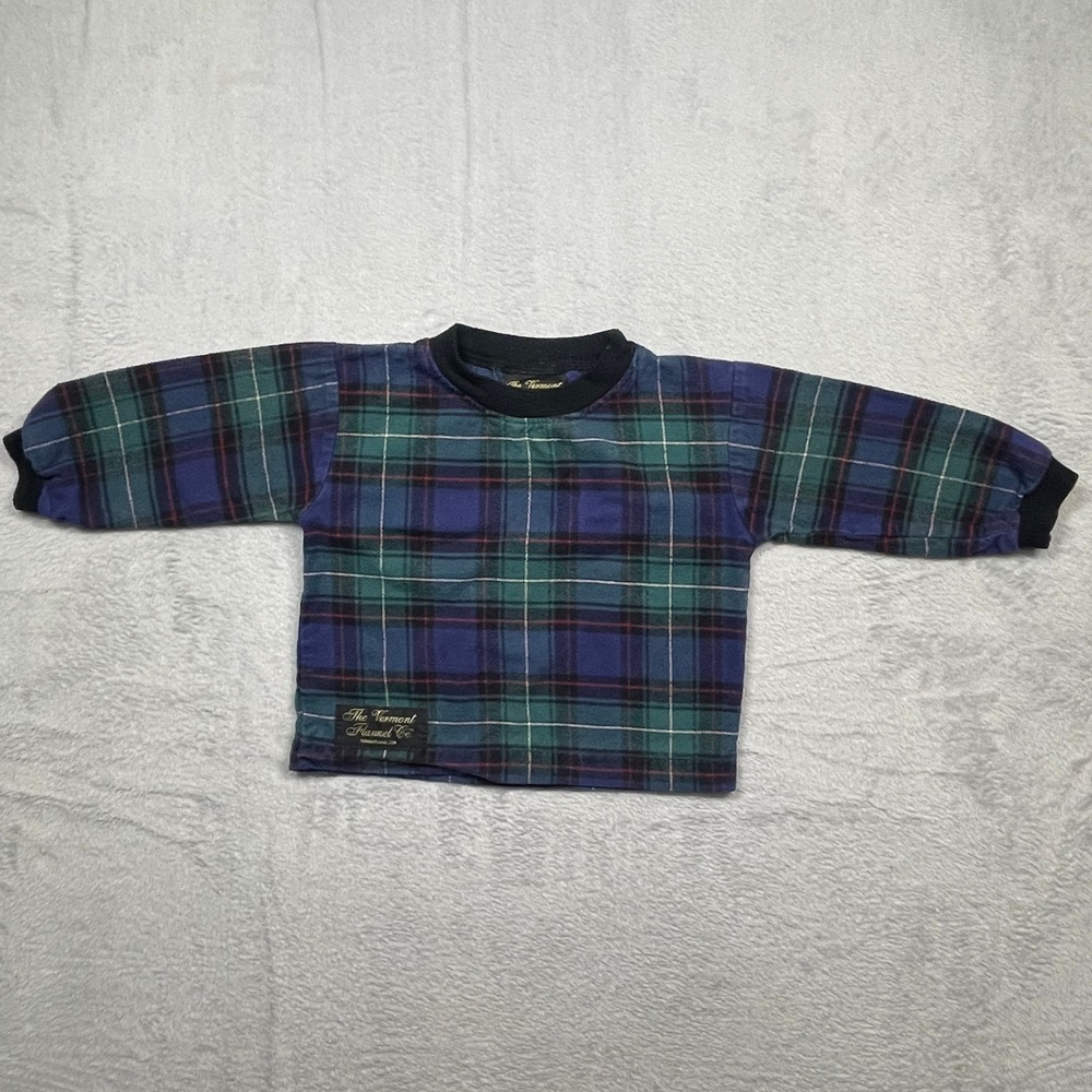 Vermont Flannel Co Plaid Top Youth 2T Blue Green Long Sleeve USA Made